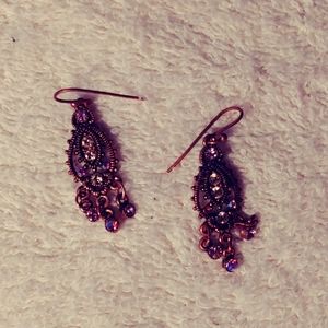 Coppertone earwire earrings with pink stones